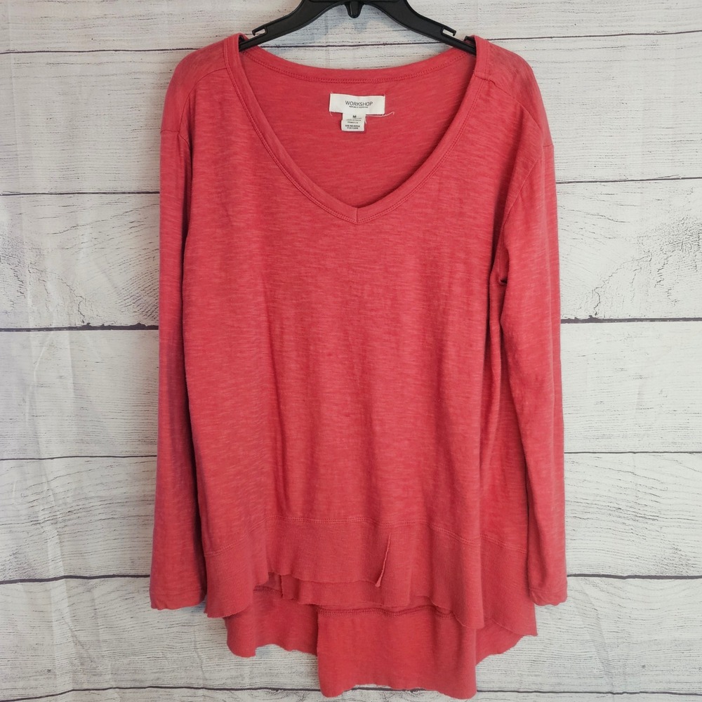 Workshop Republic M Medium Long Sleeve Slouchy Split Hem V-Neck T-Shirt Top 1399